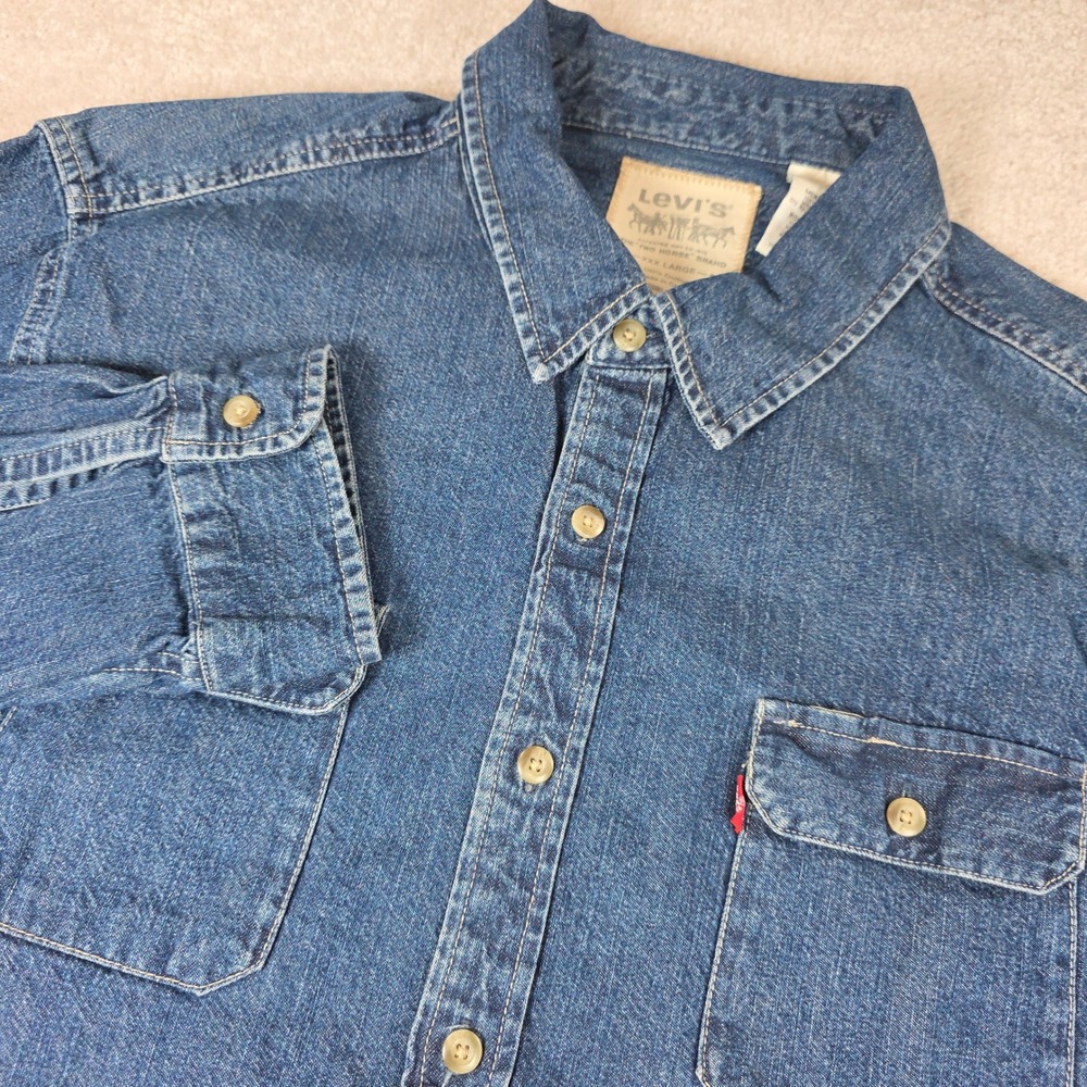 Levi's Denim Shirt Mens XXXL Blue Long Sleeve Button Down Workwear Two Pocket